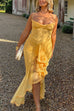 Trixiedress Spaghetti Strap Mesh Splice Draped Ruffle Maxi Dress