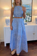 Trixiedress Lace Hollow Out Sleeveless Crop Top High Waist Maxi Skirt Set
