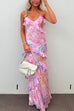 Trixiedress Ruffle Trim Open Back Printed Maxi Cami Dress