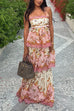 Trixiedress Spaghetti Strap Back Lace-up Ruffle Layered Floral Print Maxi Dress