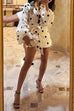 Trixiedress Polka Dot Balloon Long Sleeves Shirt and Tie Waist Wrap Mini Skirt Set