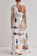 Trixiedress Tie Knot One Shoulder Floral Print Maxi Dress