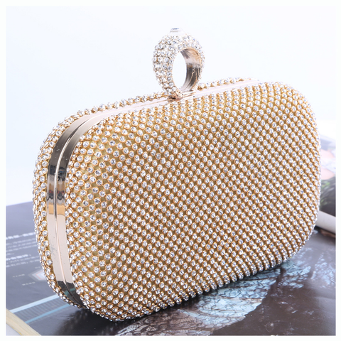 Trixiedress Sparkly Rhinestones Ring Clasp Evening Handbag