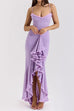 Trixiedress Spaghetti Strap Frill Trim Draped Slit Maxi Dress