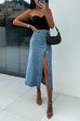 Trixiedress Button Down Slit Midi Denim Skirt