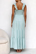 Trixiedress V Neck Ruffle Trim Tiered Sleeveless Linen Maxi Dress