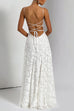Trixiedress Spaghetti Strap Backless Lace-up Jacquard Maxi Dress