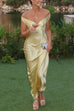 Trixiedress Off Shoulder Backless Cut Out Satin Maxi Dress