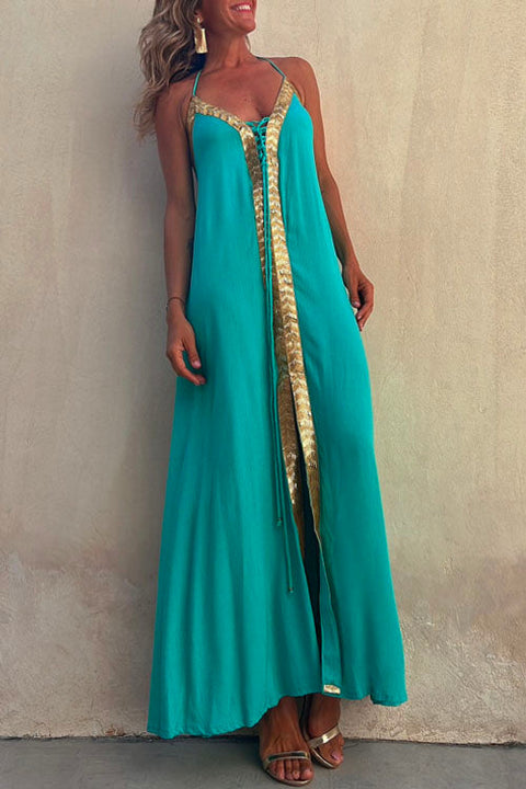 Trixiedress V Neck Lace-Up Cami Maxi Dress