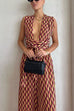 Trixiedress Chic Back Criss Cross Knot Waist Wide Leg Printed Jumpsuit