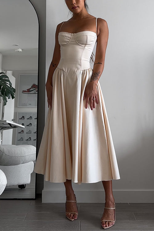 Trixiedress Spaghetti Strap Pocketed Corset Swing Midi Dress