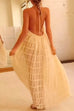 Trixiedress Halter Backless Ruffle Trim Swing Maxi Beach Cover Up Dress