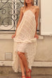 Trixiedress Halter Backless Ruffle Trim Swing Maxi Beach Cover Up Dress