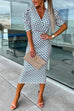 Trixiedress Wrap V Neck Puff Sleeves Printed Midi Bodycon Dress