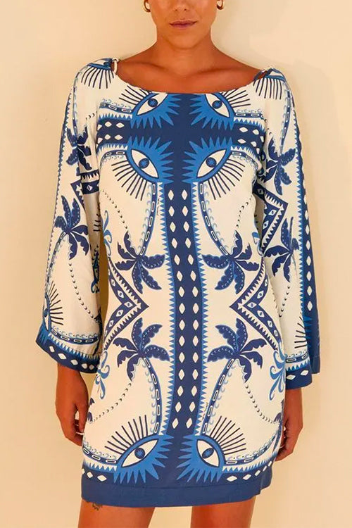 Trixiedress Long Sleeves Printed Mini Shift Dress