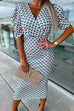 Trixiedress Wrap V Neck Puff Sleeves Printed Midi Bodycon Dress