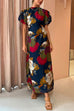 Trixiedress Puff Sleeve Cut Out Waist Floral Maxi Swing Dress