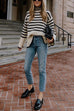 Trixiedress Striped Tuetleneck Side Split Pullover Sweater