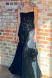 Trixiedress Spaghetti Strap Back Lace-up Applique Flower Lace Maxi Dress
