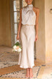 Trixiedress Solid Halter Waisted Irregular Sleeveless Dress