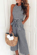 Trixiedress Crewneck Sleeveless Bow Knot Wide Leg Striped Jumpsuit
