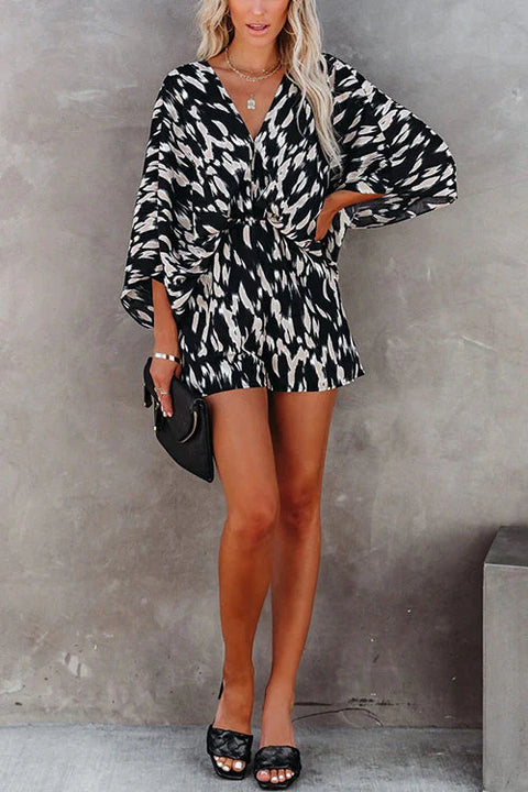 Trixiedress V Neck Batwing Sleeve Print Romper
