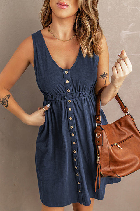 Trixiedress V Neck Sleeveless Waisted Button Down Dress