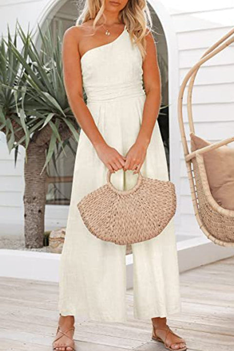 Trixiedress One Shoulder Sleeveless Wide Leg Jumpsuit
