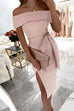Trixiedress Off Shoulder Tie Waist Side Split Dress