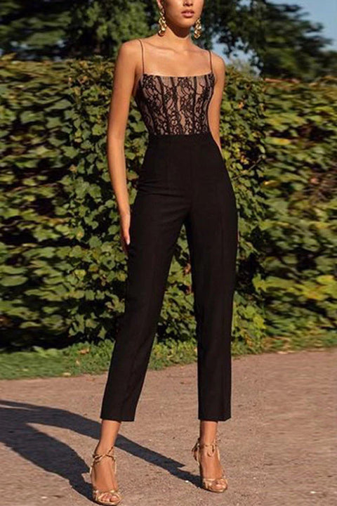 Trixiedress Lace Splice Straight Leg Party Cami Jumpsuit