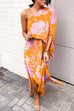Trixiedress Casual One Shoulder Side Split Printed Dress
