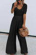 Trixiedress U Neck Short Sleeve Ruched Wide Leg Jumpsuit