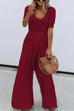 Trixiedress U Neck Short Sleeve Ruched Wide Leg Jumpsuit