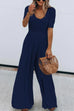 Trixiedress U Neck Short Sleeve Ruched Wide Leg Jumpsuit
