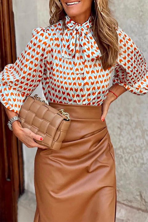 Trixiedress Bow Knot Long Sleeve Print Blouse Shirt