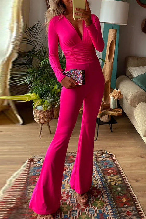 Trixiedress Stylish Deep V Neck Waisted Slim Fit Jumpsuit(in 2 Colors)