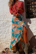 Trixiedress Vintage Print High Split Ruffle Skirts
