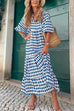 Trixiedress Puff Sleeve Geometry Print Swing Dress