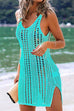 Trixiedress V Neck Crochet Hollow Out Side Slit Cover Up Dress