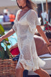 Trixiedress V Neck Hollow Out Crochet Tassel Cover Up Dress