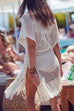 Trixiedress V Neck Hollow Out Crochet Tassel Cover Up Dress