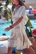 Trixiedress V Neck Hollow Out Crochet Tassel Cover Up Dress