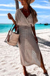 Trixiedress Wrap V Neck Tie Waist Side Slit Crochet Cover Up Dress