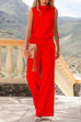 Trixiedress Crewneck Sleeveless Waisted Wide Leg Jumpsuit