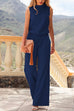 Trixiedress Crewneck Sleeveless Waisted Wide Leg Jumpsuit