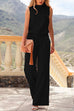 Trixiedress Crewneck Sleeveless Waisted Wide Leg Jumpsuit