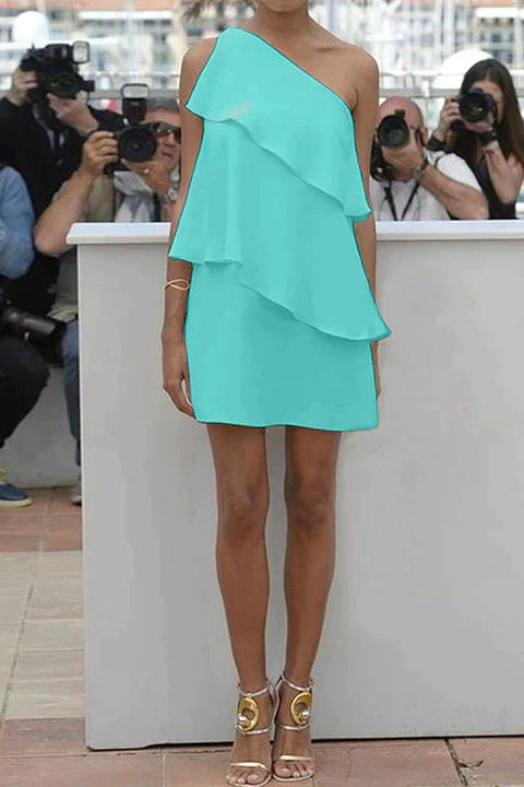 Trixiedress One Shoulder Sleeveless Ruffle Party Dress