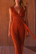 Trixiedress V Neck Sleeveless Tie Waist Wide Leg Jumpsuit