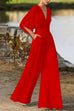Trixiedress Deep V Neck High Waist Wide Leg Jumpsuit