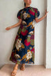 Trixiedress Puff Sleeve Cut Out Waist Floral Maxi Swing Dress